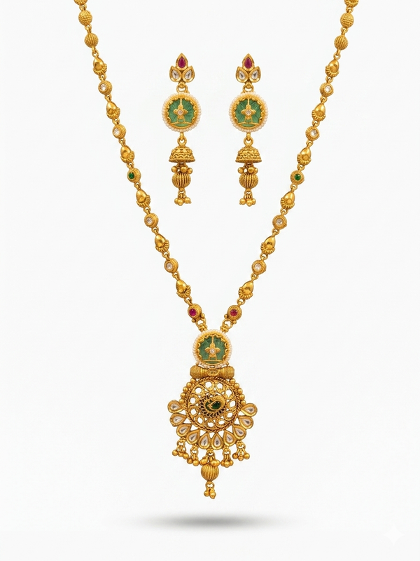 Emerald & Gold Pendant Necklace & Earring Set