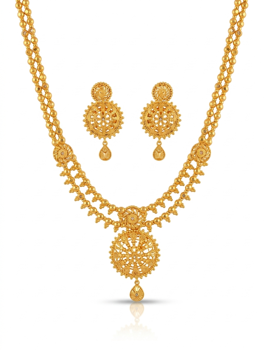 Double Strand Sunburst Pendant Necklace Set