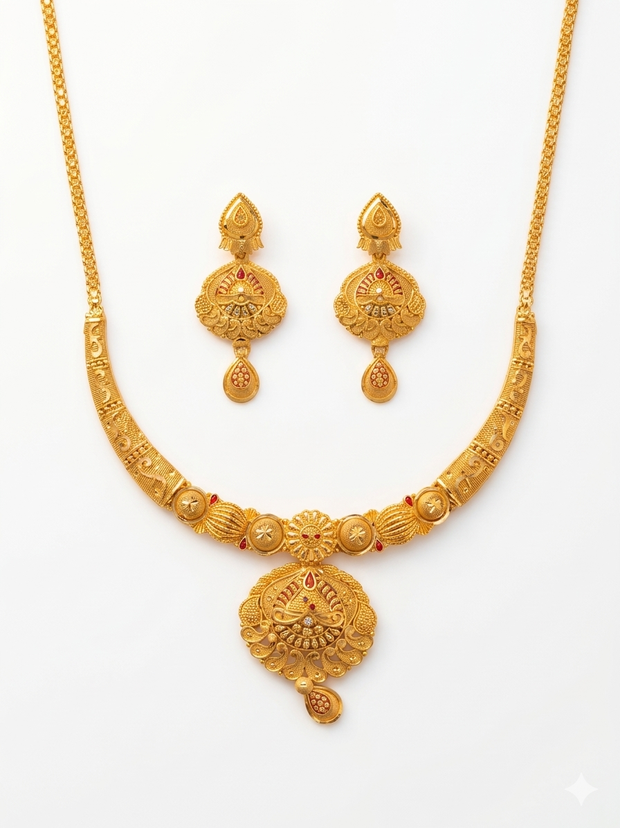 Ruby Peacock Motif Necklace Set