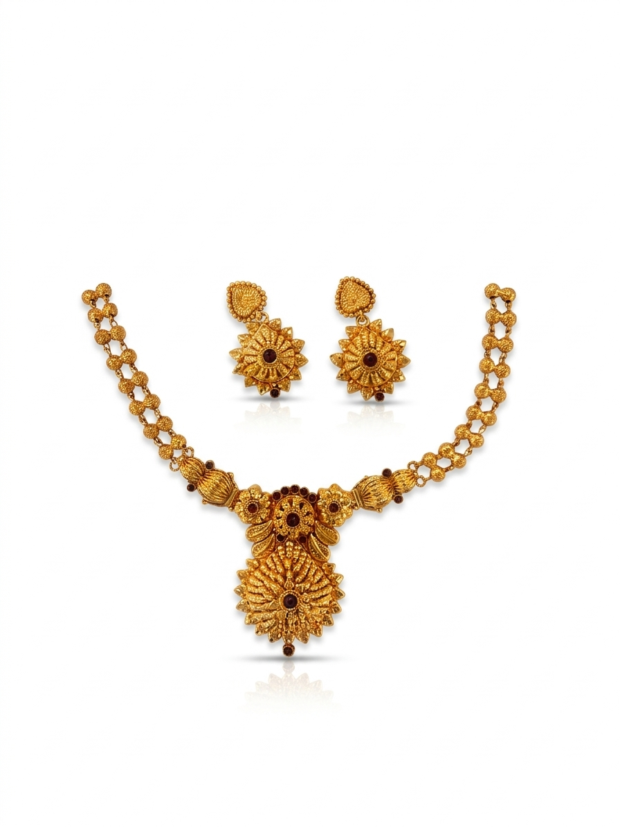 Sunflower Ruby Stone Necklace Set