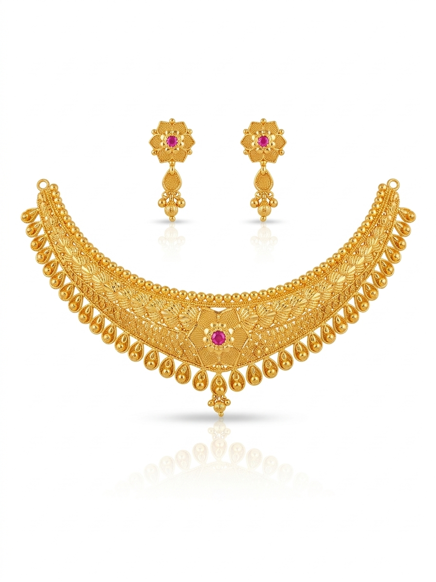 Crescent Leaf Choker Ruby Stone Set