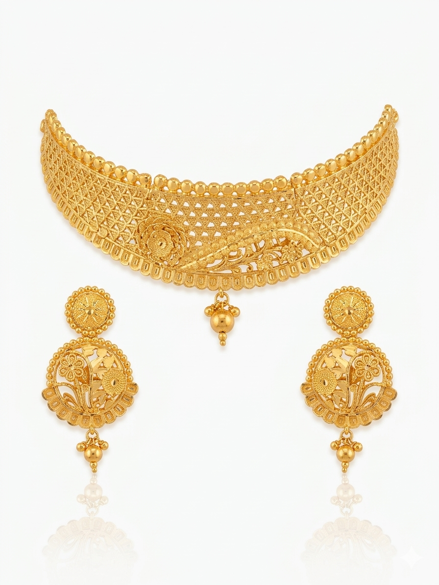 Lattice Work Peacock Choker Set