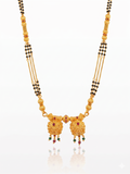 Gold Double Pendant & Black Bead Long Necklace