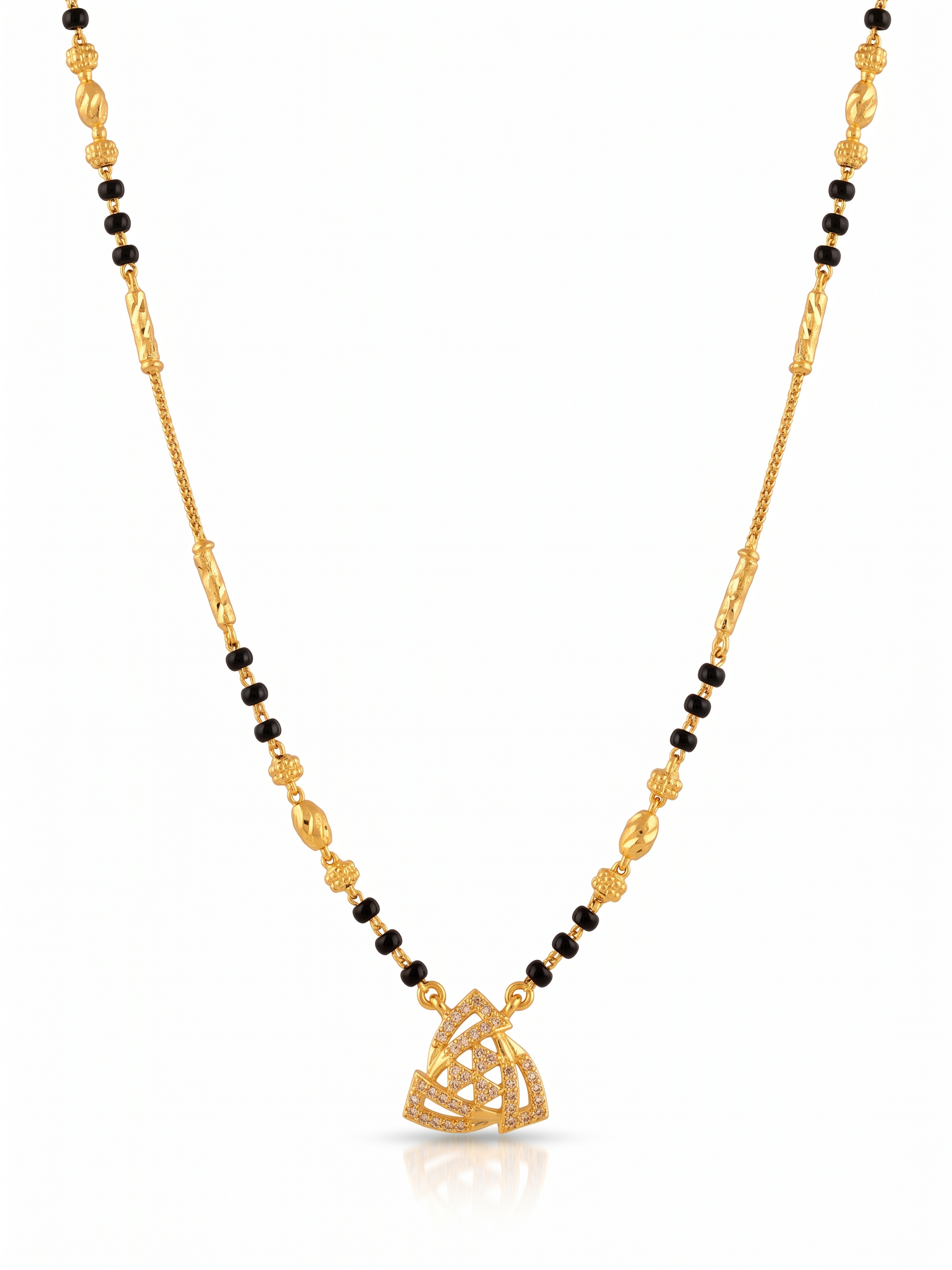 Gold Triangle Pendant & Black Bead Necklace