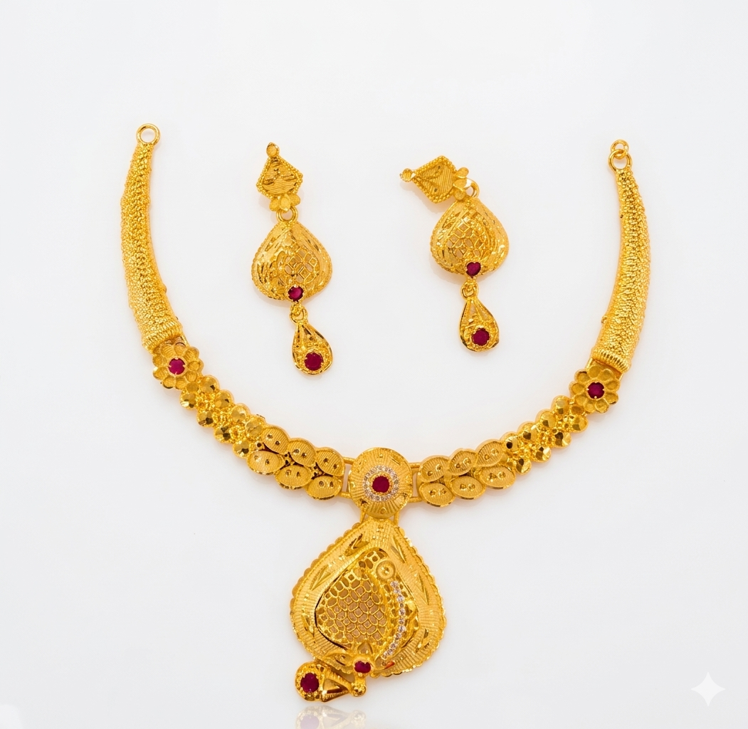 Ruby Stone Curved Bar Necklace Set