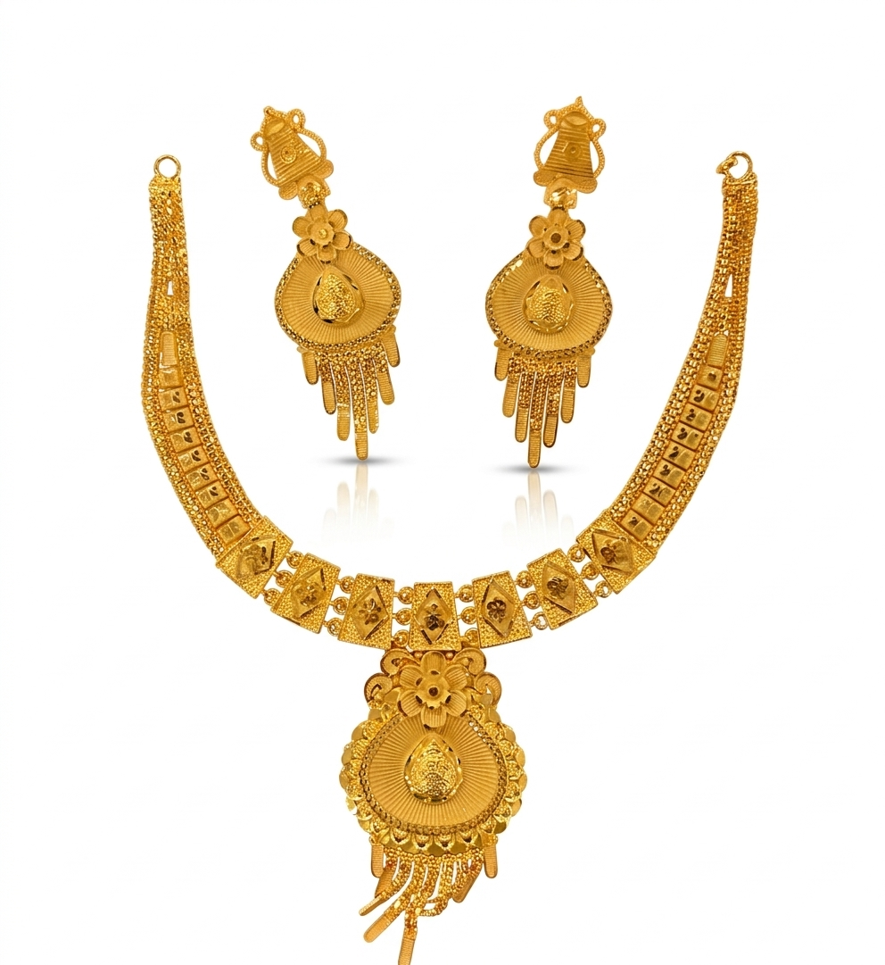 Square Link Disc Pendant Necklace Set