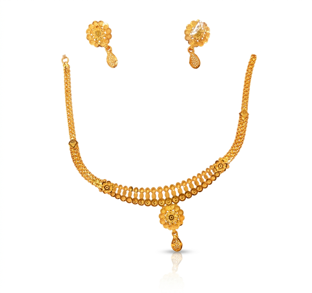 Delicate Floral Rosette Necklace Set