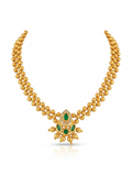 Gold Bead & Emerald Pendant Thushi Necklace