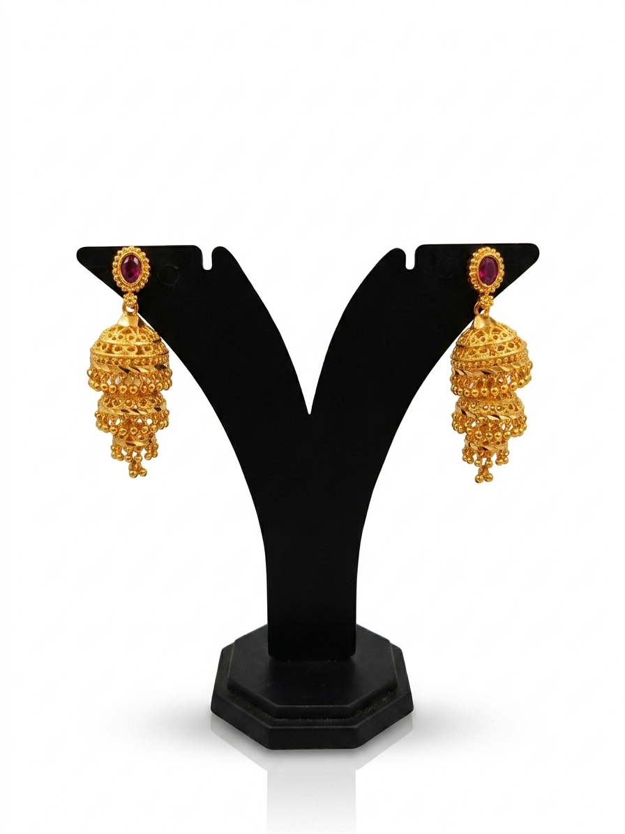 Gold Ruby Stacked Jhumka Earrings