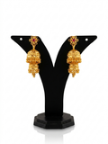 Gold Floral Jhumka Earrings with Ruby Top