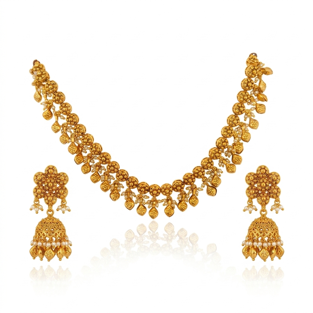 Kundan Polki Collar Necklace & Chandbali Earring Set