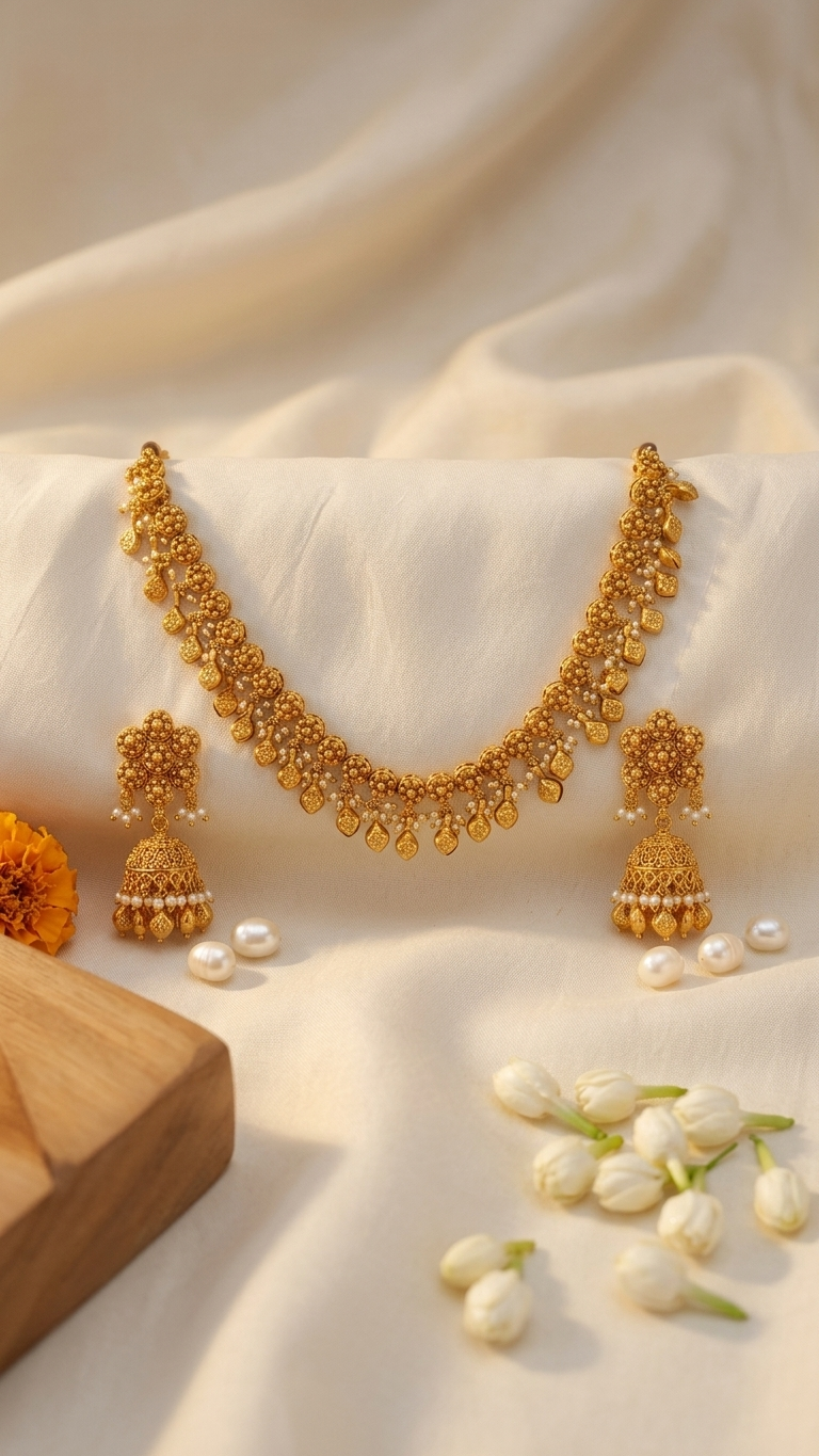 Kundan Polki Collar Necklace & Chandbali Earring Set