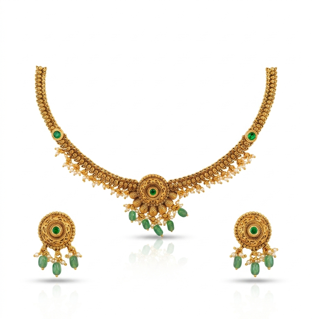 Meenakari Lotus Pendant Necklace & Drop Earring Set
