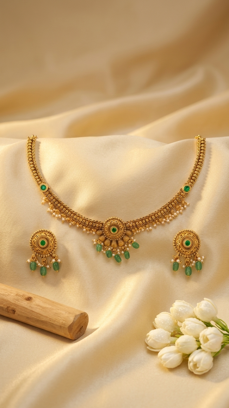 Meenakari Lotus Pendant Necklace & Drop Earring Set