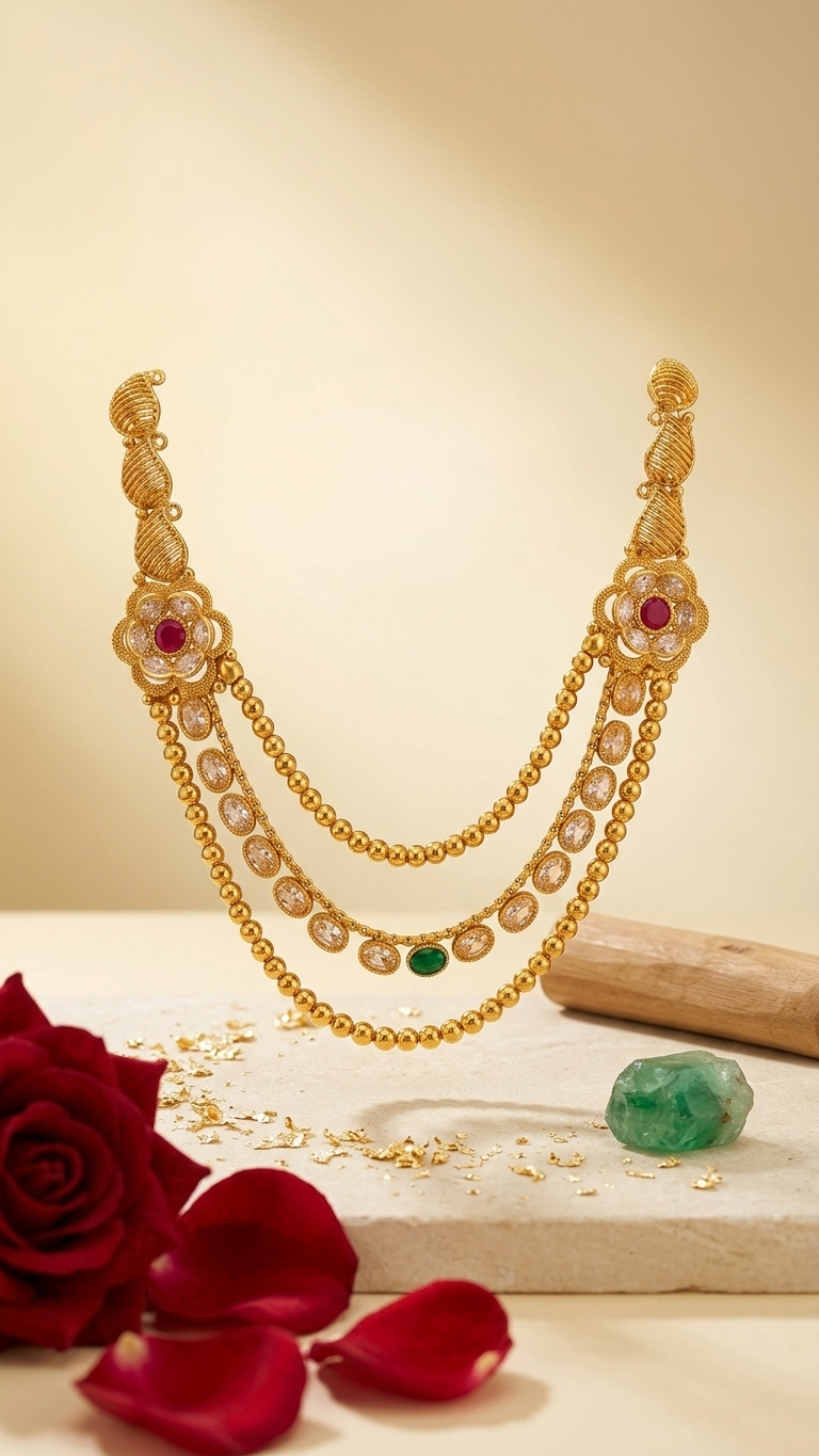 Maang Tikka Mathapatti with Jhumka & Long Necklace Set