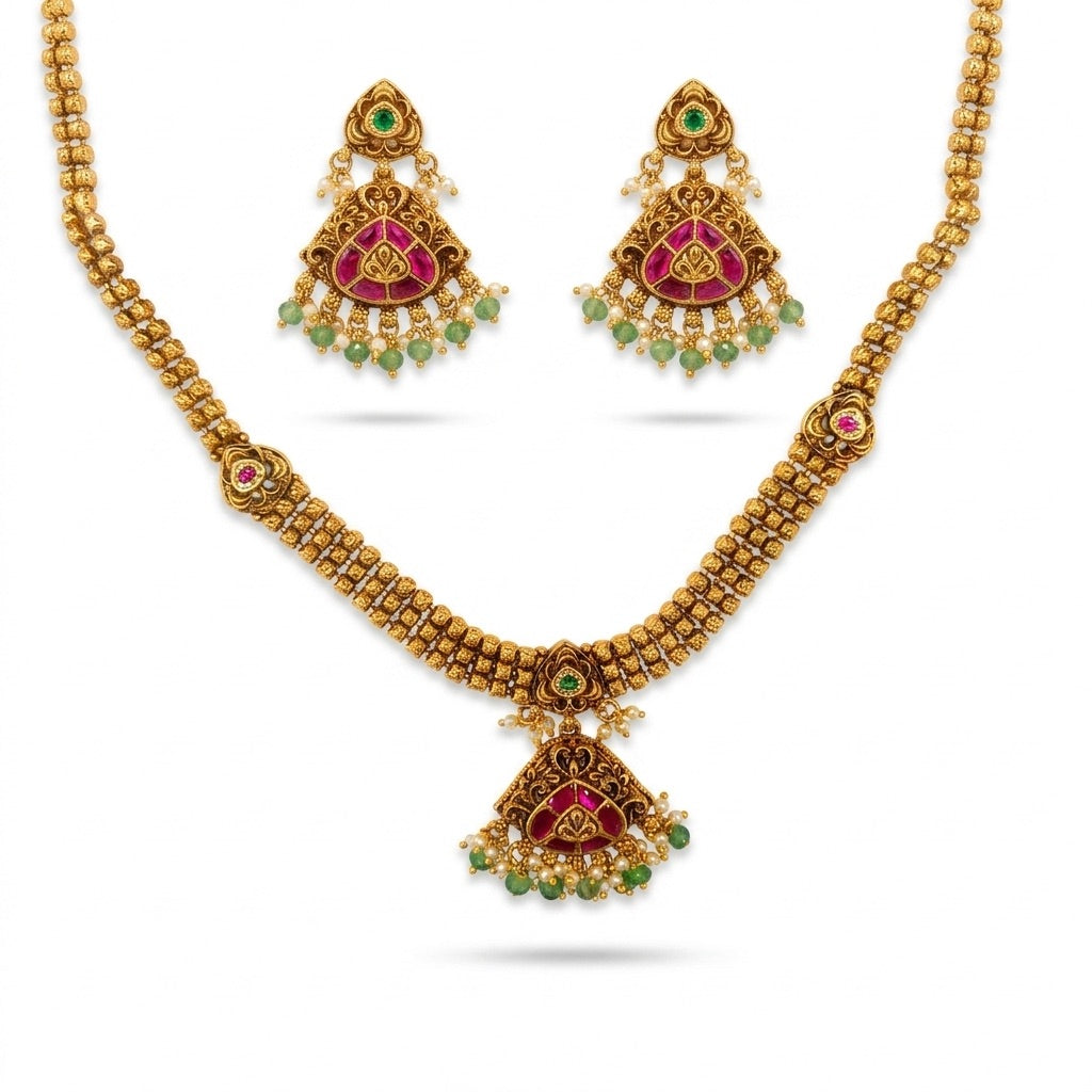 Pearl Strand Layered Necklace & Pearl Drop Earring Set