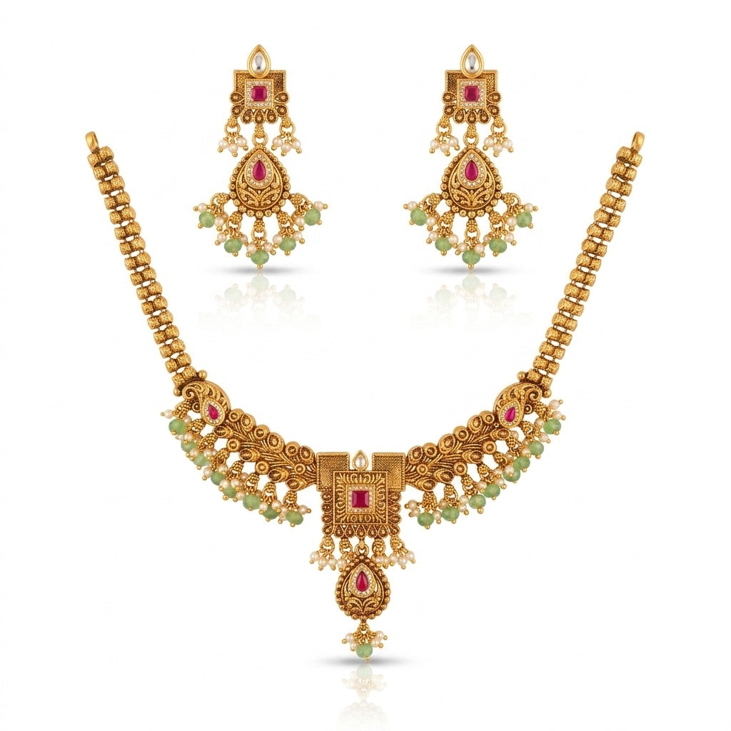 Hasli Torque Necklace with Turquoise Stone & Ear Cuff Set