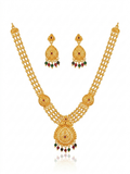 Layered Beaded Gold Chain Necklace & Tassel Earring Set
