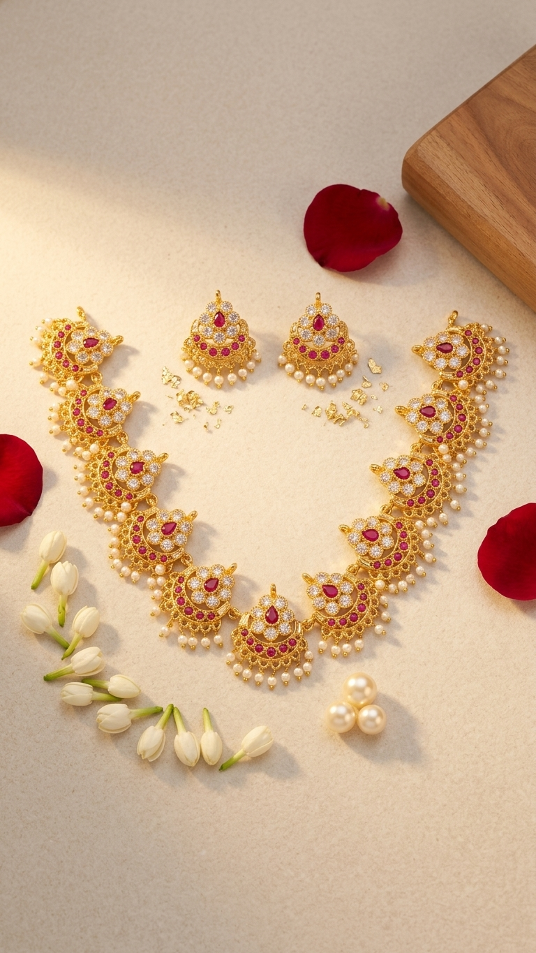 Gold Coin Layered Mala Necklace & Jhumka Earring Set