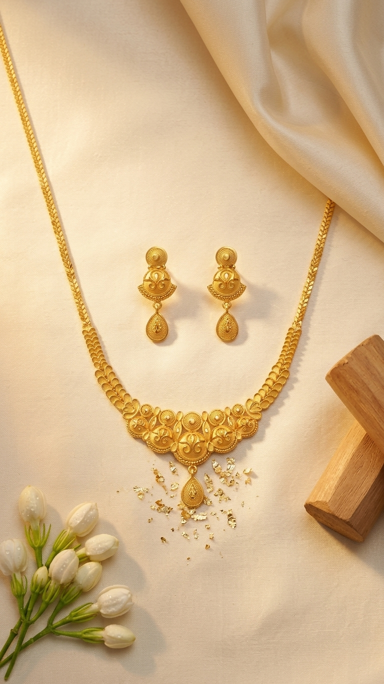 Floral Disc Kundan Necklace, Earring & Maang Tikka Set