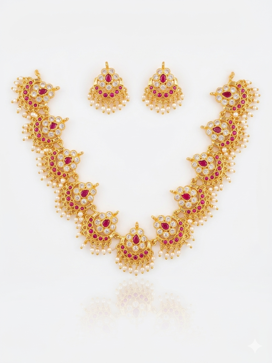 Gold Coin Layered Mala Necklace & Jhumka Earring Set