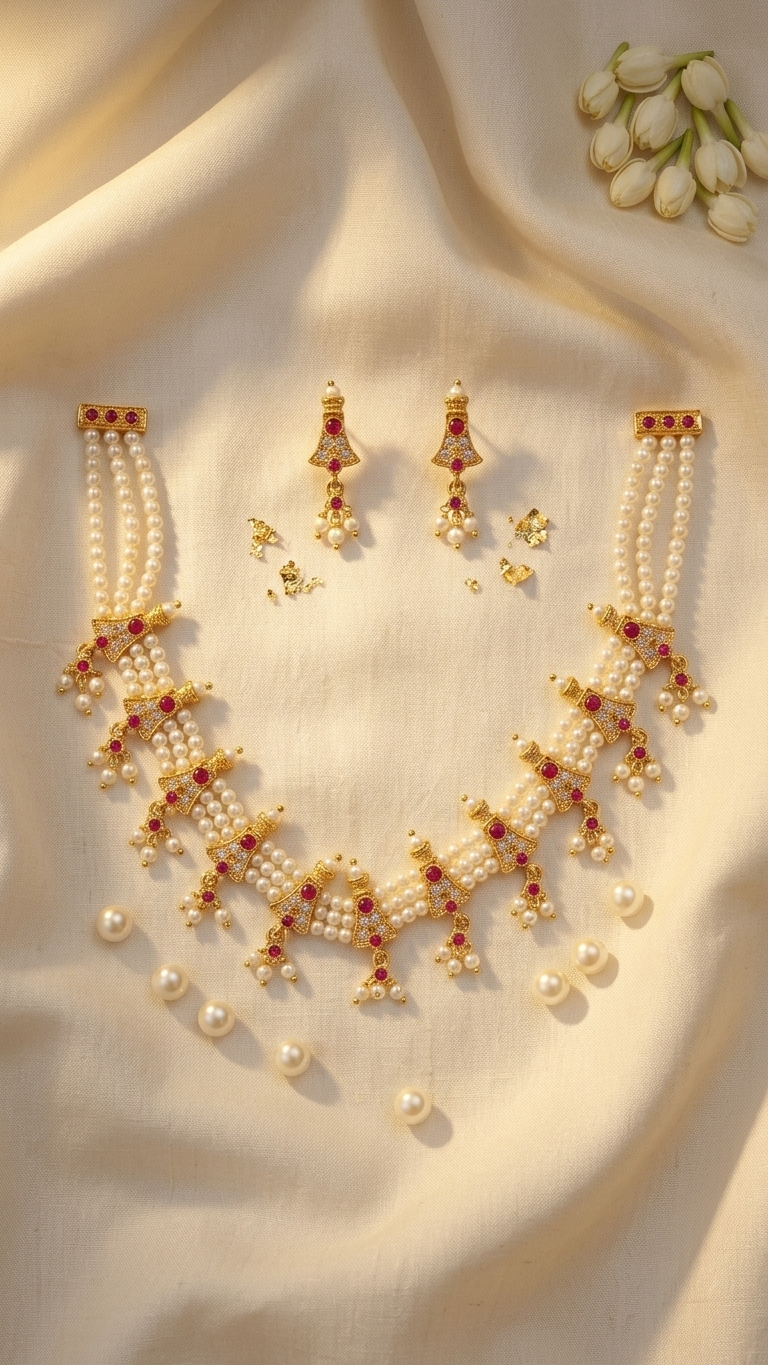 Baroque Pearl & Crystal Chandelier Necklace Earring Set
