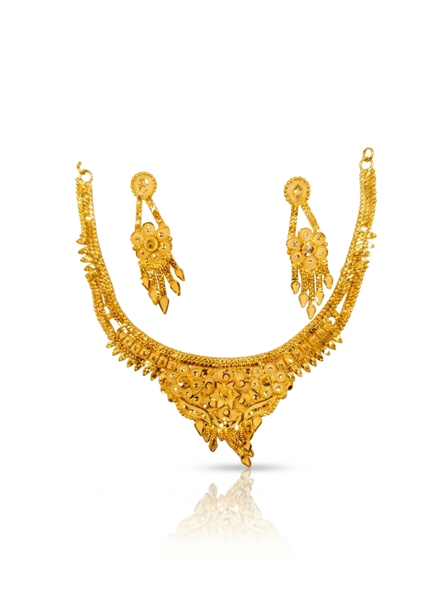 Floral Disc Kundan Necklace, Earring & Maang Tikka Set