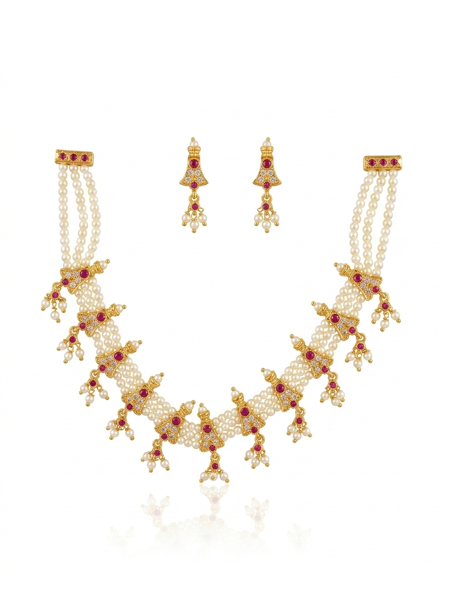 Baroque Pearl & Crystal Chandelier Necklace Earring Set