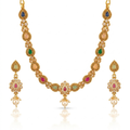 Navratan Multicolour Teardrop Necklace & Pearl Drop Earring Set