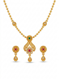 Paan Leaf Antique Gold Necklace & Jhumka Earring Set