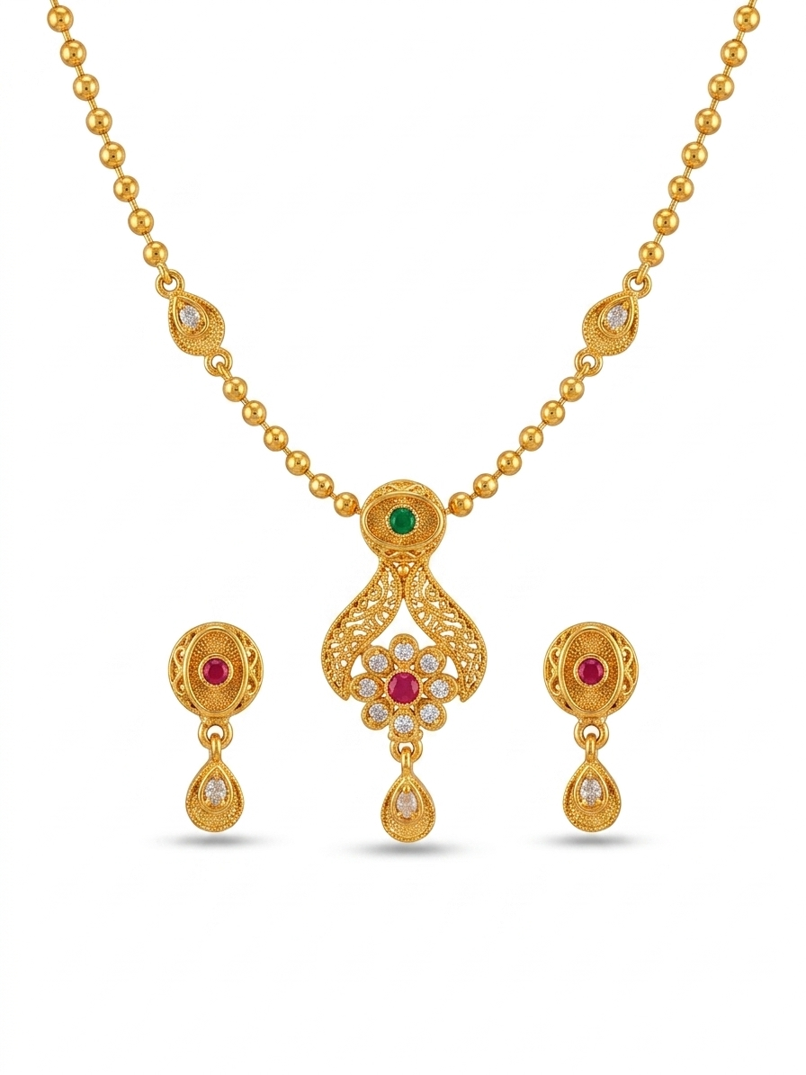 Paan Leaf Antique Gold Necklace & Jhumka Earring Set