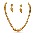 Gold Antique Naga Tube Bead Necklace with Drum Jhumka Earring Set