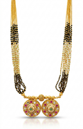 Multi-Strand Black & Gold Bead Mangalsutra with Twin Circular Pendant