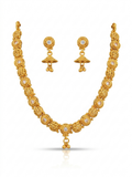 Antique Gold CZ Disc Necklace & Jhumka Earring Set