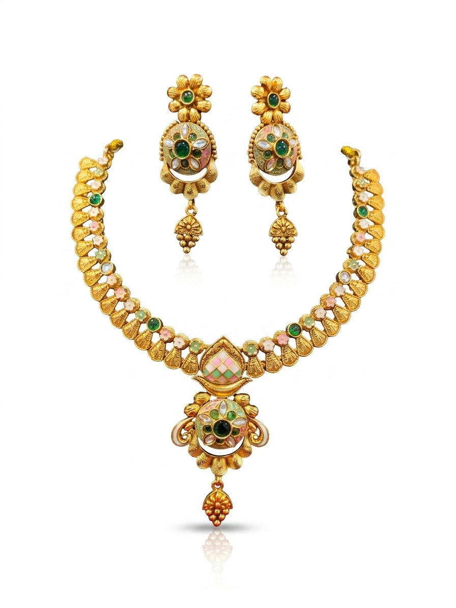 Emerald Green Kundan Necklace & Earring Set