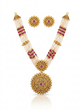 Ruby Red Polki Pendant Necklace & Tassel Earring Set