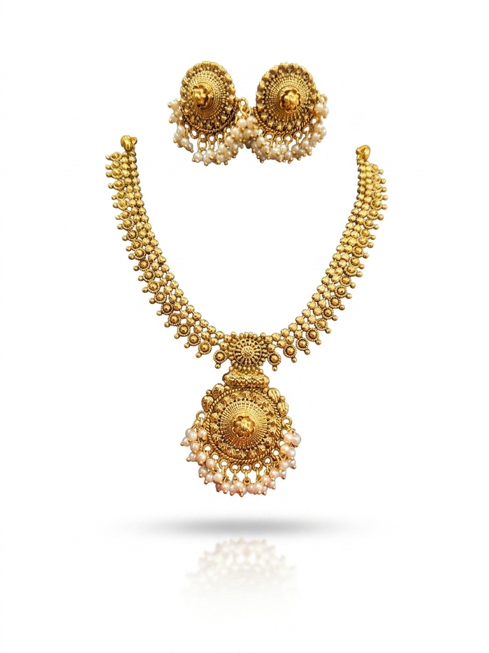 Antique Gold Floral Choker Necklace & Earring Set