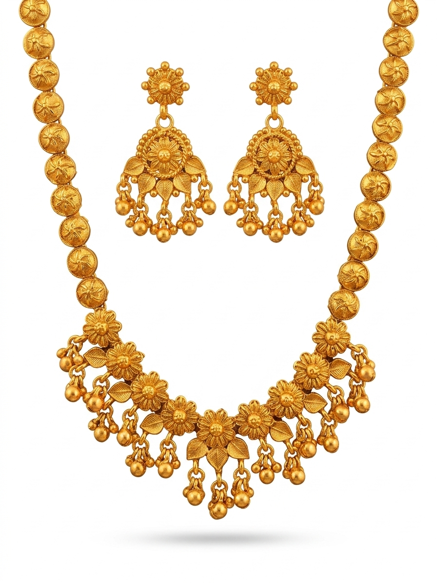 Champagne Pearl & Gold Leaf Necklace Set