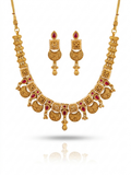 Crimson Coral & Antique Gold Bridal Necklace Set