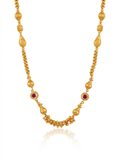 Garnet & Gold Bead Long Chain Necklace Set