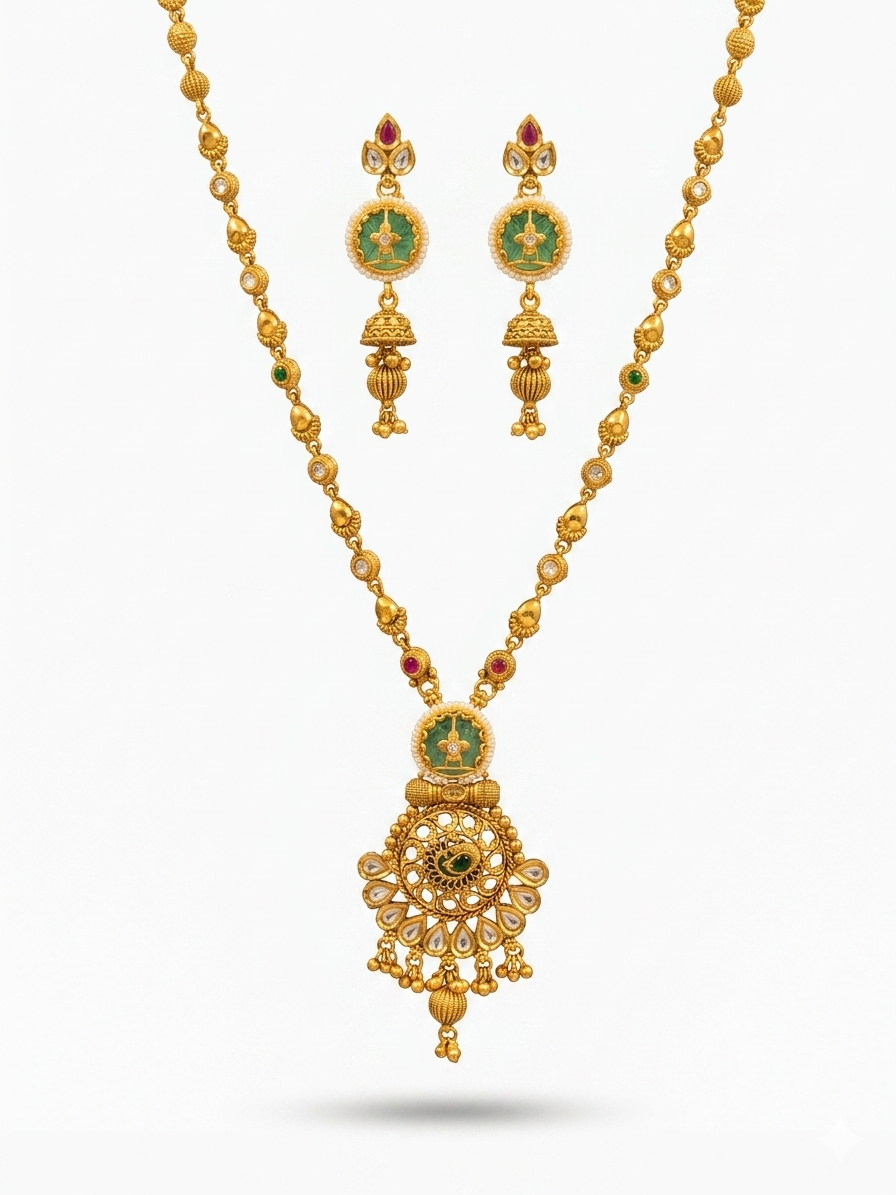 Emerald & Gold Pendant Necklace & Earring Set