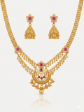 Rose Pink Kundan Long Necklace & Jhumka Earring Set