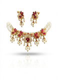 Ruby & Gold Floral Choker Necklace Set