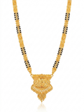Gold Floral Pendant & Black Bead Long Necklace