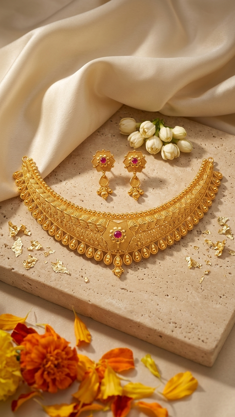 Crescent Leaf Choker Ruby Stone Set