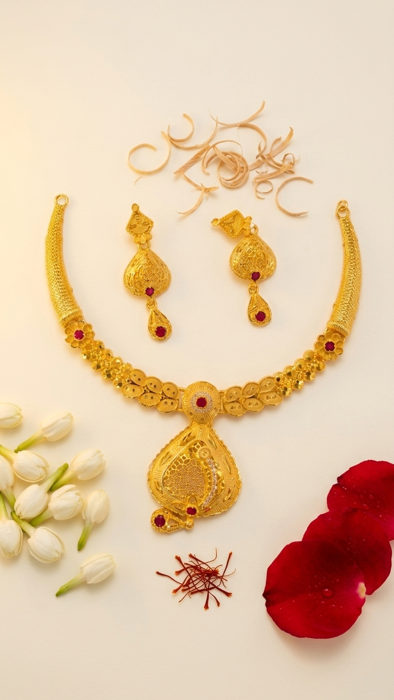 Ruby Stone Curved Bar Necklace Set
