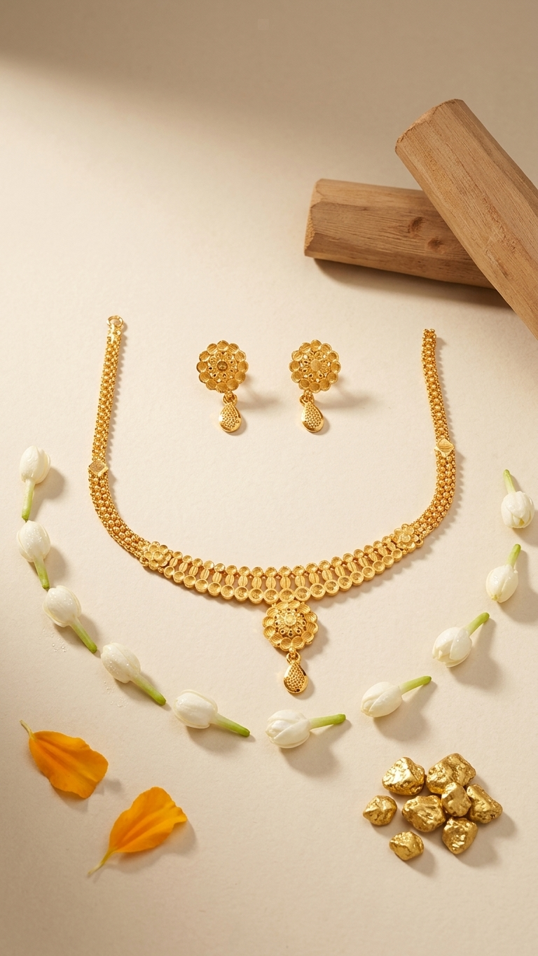 Delicate Floral Rosette Necklace Set