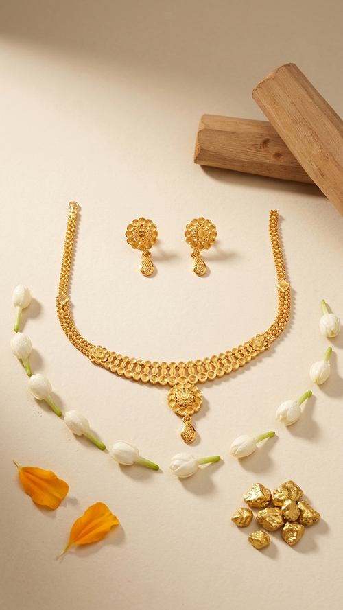 Delicate Floral Rosette Necklace Set