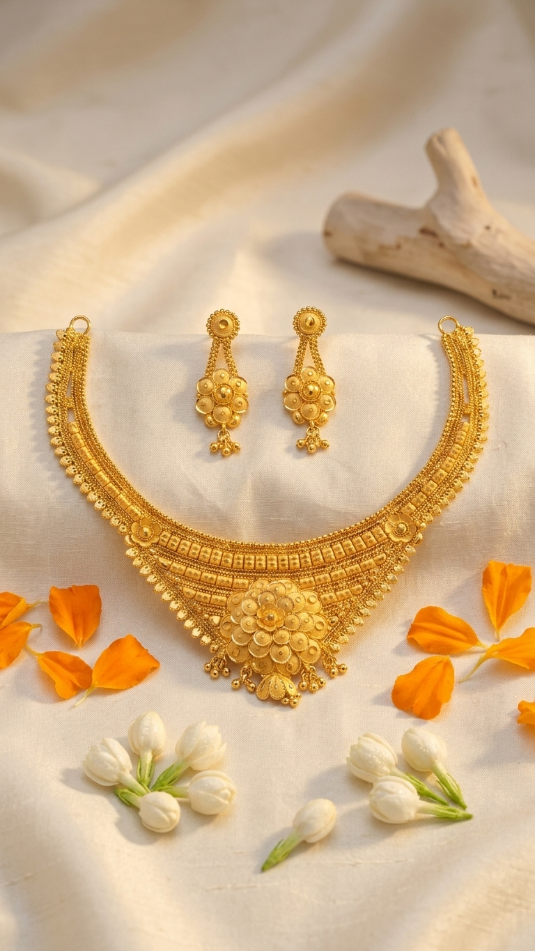 V-Shape Floral Cluster Choker Set