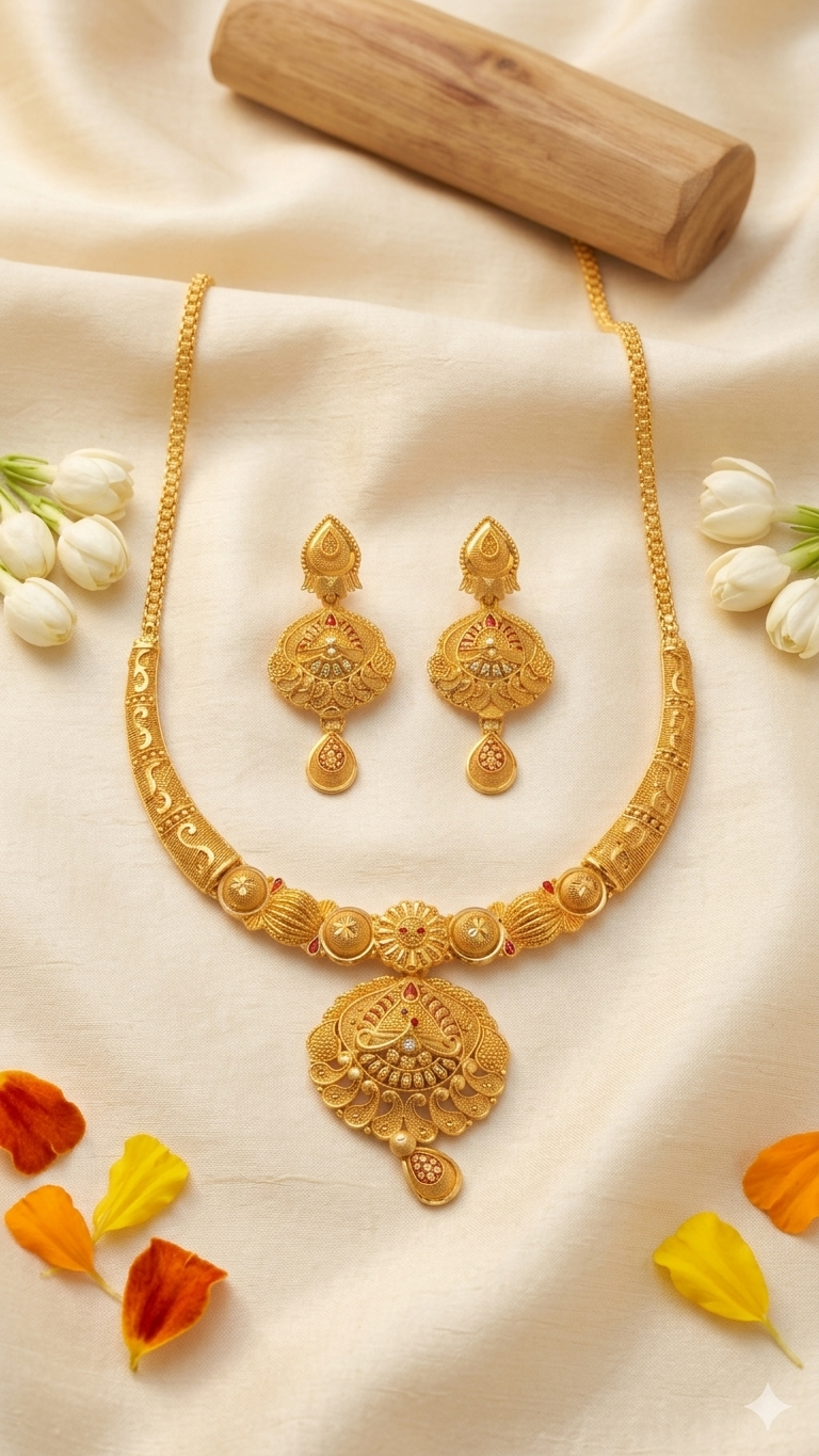 Ruby Peacock Motif Necklace Set